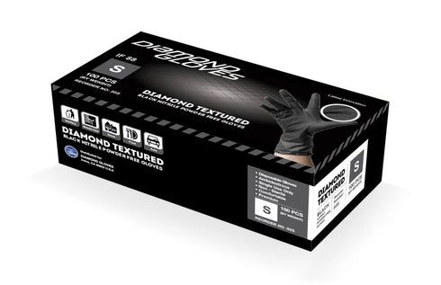 Industrial Work Gloves Black, Powder Free, Diamond Textured Black Nitrile Gloves XS to XXL 8.5-10mil 10x100pcs/Bx